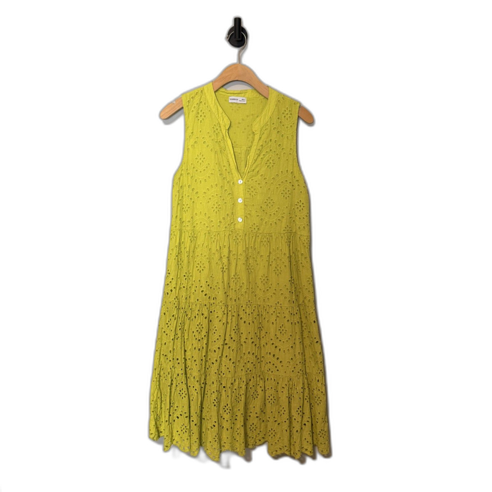 Civico 51 Italy Green Eyelet Midi Dress Sleeveless Tiered Small 100% Cotton
